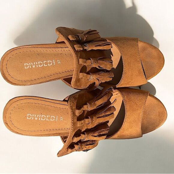 Divided by H&M Brown Suede Tasseled Slip On Mules | Women’s Size 6 - Picture 3 of 6